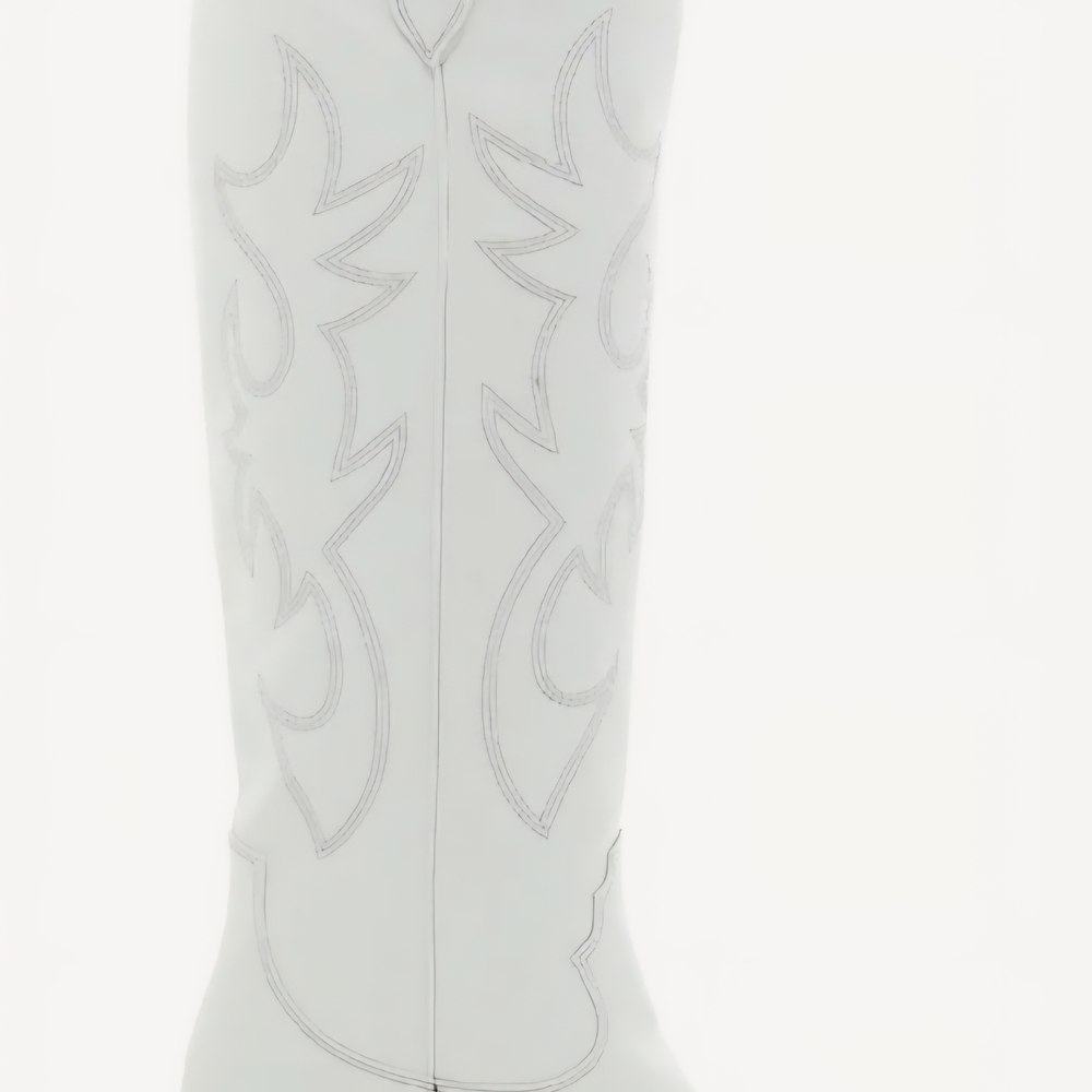 Billini Urson White Western-Inspired Cowboy Boots With Block Heel And Almond Toe